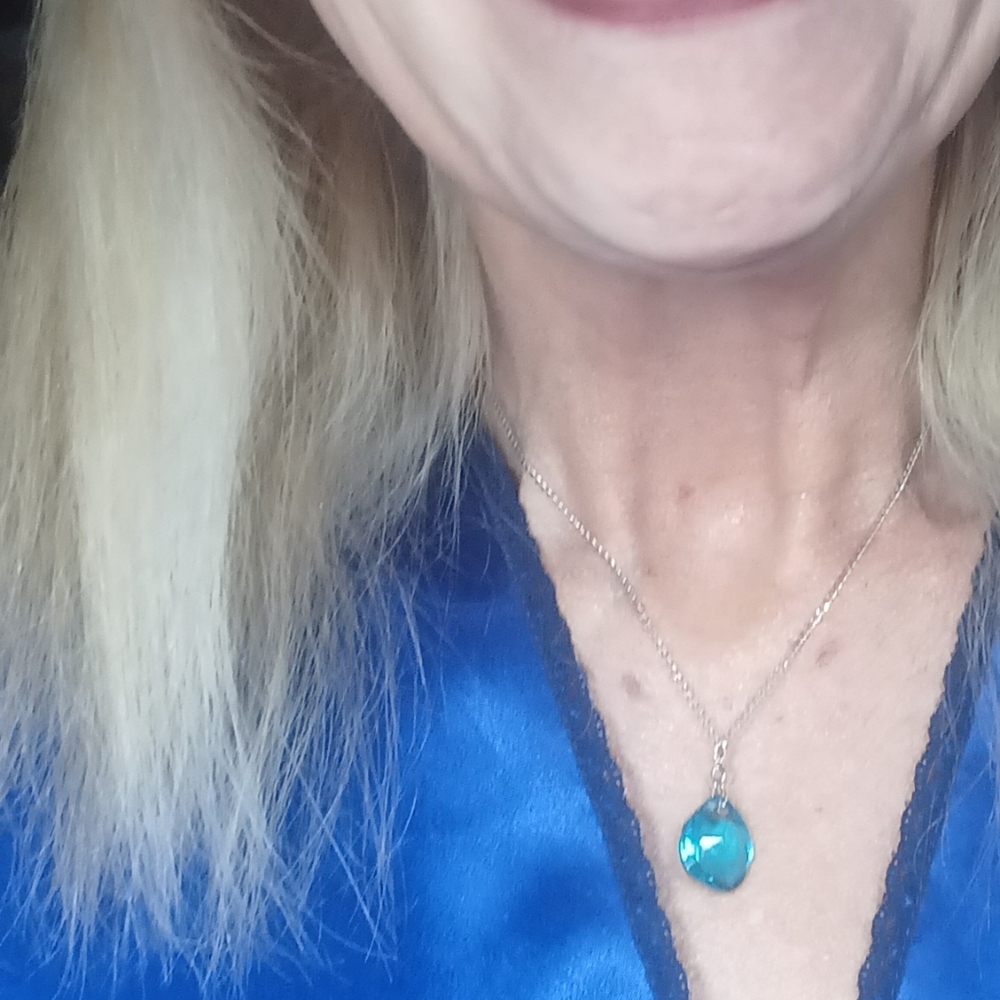 Swarovski Silver Necklace with Teal Crystal Gemstone PRICE FIRM!!